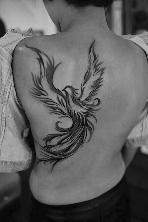 Tattoo Simorgh, Phoenix Tattoo Feminine Side, Phoenix Tattoo Women, Lower Belly Tattoo, Phoenix Tattoo Sleeve, Girl Spine Tattoos, Rising Phoenix Tattoo, Back Tattoo Women Spine, Back Tattoos Spine