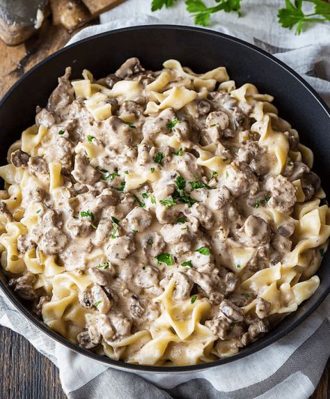 Homemade Hamburger Stroganoff, Hotdish Ideas, Hamburger Stroganoff Easy, Stroganoff Ground Beef, Homemade Stroganoff, Broccoli Cheese Casserole Easy, Ground Beef Stroganoff Recipe, Hamburger Stroganoff Recipe, Homemade Beef Stroganoff