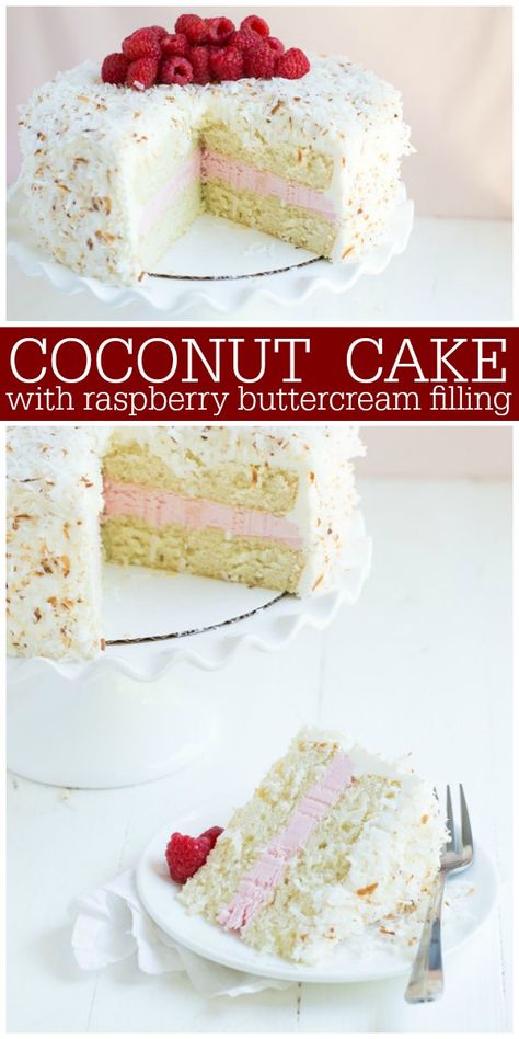 Buttermilk Cake, Raspberry Buttercream, Coconut Cake Recipe, Buttercream Filling, Köstliche Desserts, Coconut Cake, Filling Recipes, Savoury Cake, Food Cakes