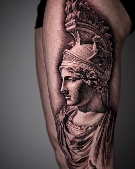 Athena Tattoos, Greek Goddess Tattoo, Athena Tattoo, Greek God Tattoo, Roman Tattoo, Gladiator Tattoo, Spartan Tattoo, Full Leg Tattoos, Realistic Tattoo Sleeve