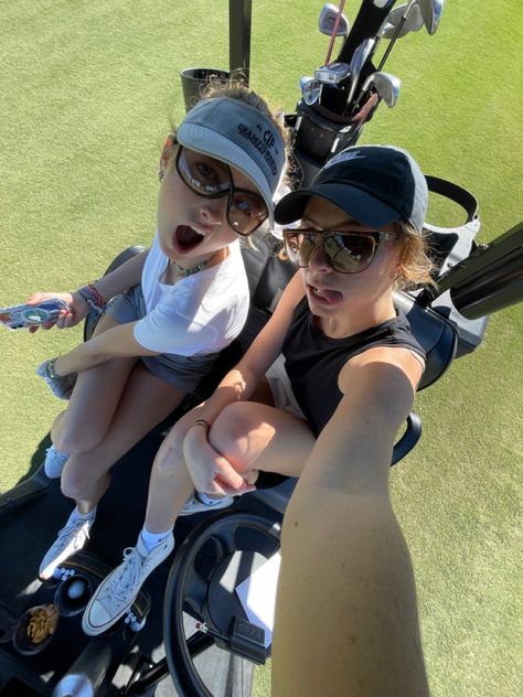 Cute Golf Pictures, Golf With Friends Aesthetic, Golf Cart Photos, Golfing With Friends, Golf Picture Poses, Golf Selfie, Golf Friends, Golf Cart Pictures, Golf Cart Photoshoot