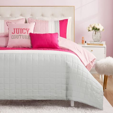 PRICES MAY VARY. 100% Polyester Complete Ensemble: This set includes (1) comforter, (2) shams, and (2) decorative pillows, ensuring your bed is fully styled for a chic and trendy bedroom makeover. Luxurious Comfort: Enjoy the lavish comfort of the Juicy Couture Color Blocked bedding set, made from 100% polyester microfiber with a color-blocked pattern and quilt stitching. Stylish Details: Featuring square pillows with satin embroidered lettering and cord piping, as well as oblong pillows with qu Designer Comforter Sets, Preppy Bedding, Striped Comforter, Embroidered Lettering, Designer Bedding, Bed Comforter Sets, Designer Bedding Sets, Casual Luxury, Contemporary Bed