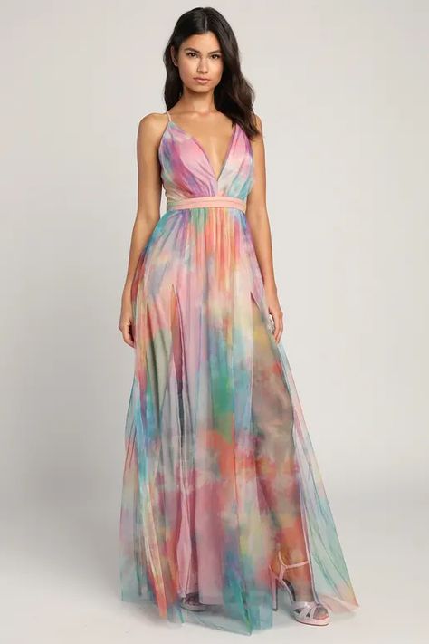 Black Tie Wedding Guests, Backless Maxi Dress, Elegant Moments, Unique Prom Dresses, Formal Dresses Gowns, Tie Dye Maxi Dresses, Tie Dye Maxi, Rainbow Dress, Black Tie Wedding