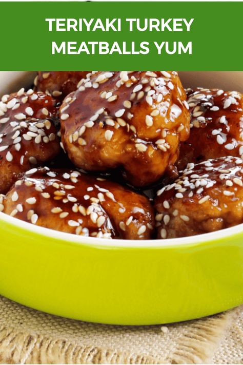 Teriyaki Turkey Meatballs Yum Teriyaki Turkey Meatballs, Teriyaki Meatballs Recipe, Teriyaki Turkey, Turkey Meatballs Recipe, Ground Turkey Meatballs, Turkey Mince Recipes, Meatballs And Rice, Minced Meat Recipe, Flavorful Dinner