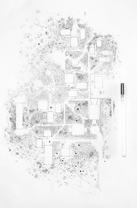 Hand Drawn Masterplan, Landscape Plan Black And White, Landscape Elevation Drawing, Axonometric Site Plan, Hand Drawn Landscape Plan, Site Plan Hand Drawn, Sketch Model Architecture, Site Plan Architecture, Architecture Site Plan