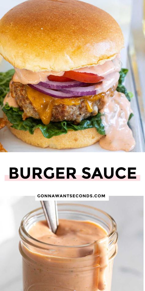 Sauce For Burgers, Homemade Burger Sauce, Burger Sauce Recipe, Spicy Sauces, Best Burger Sauce, Sauce Burger, Burger Sauces Recipe, Ultimate Burger, Easy Burgers