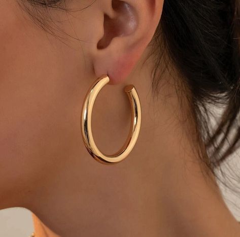 Classic Round Hoop Earrings, Shiny Hoop Earrings, Circle Hoop Earrings, Chunky Hoop Earrings, Thick Hoop Earrings, Gold, Rose Gold, Silver by Iasjewlershop on Etsy Gold Statement Jewelry, Hiphop Jewelry, Luxury Outfit, Geometric Statement Earrings, Earring Simple, Thick Hoop Earrings, Hoop Earrings Style, Hoop Earring Sets, Steel Earrings