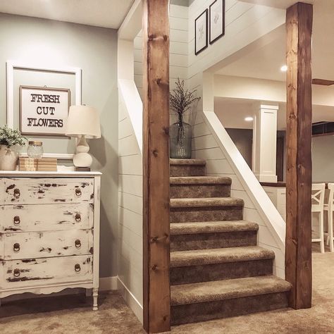 Basement Stairwell, Basement Decoration, Dream Basement, Rustic Basement, Basement Remodel Diy, Basement Inspiration, Basement Living Rooms, Diy Basement, Basement Makeover