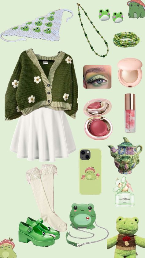 #frog #frogs #frogcore #froggy #outfits #fashion #outfit #cottagecore #cottageaesthetic #cottagecoreshuffel #cottagecorevibes #cottagecoreoutfits #fairy #fairycore #fairycoreoutfit Cottage Core Aesthetic Outfit, Fairy Core Outfits, Cottagecore Outfit, Fairy Outfit, Cottagecore Outfits, Fairy Fashion, Themed Outfits, Outfits Fashion, Korean Outfits