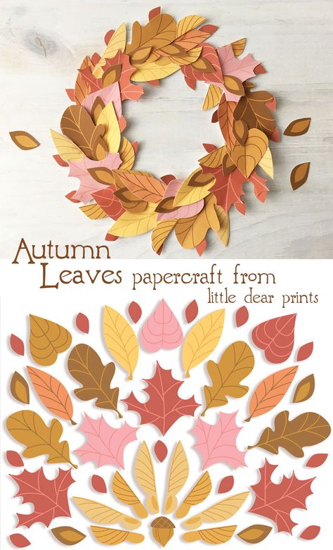 Fall Paper Wreaths Diy, Autumn Paper Wreath, Fall Cardstock Crafts, Autumn Leaves Printable, Halloween Paper Wreath, Paper Autumn Leaves, Paper Autumn Decoration, Easy Fall Paper Crafts, Autumn Paper Decorations