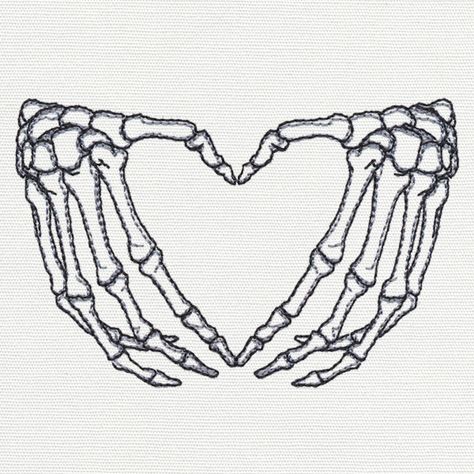 Skeleton Heart Hands | Urban Threads: Unique and Awesome Embroidery Designs Skeleton Heart Hands, Skeleton Heart, Arte Grunge, Urban Threads, Heart Hands, Arte Inspo, Skeleton Hand, Cool Art Drawings, Sketchbook Art Inspiration