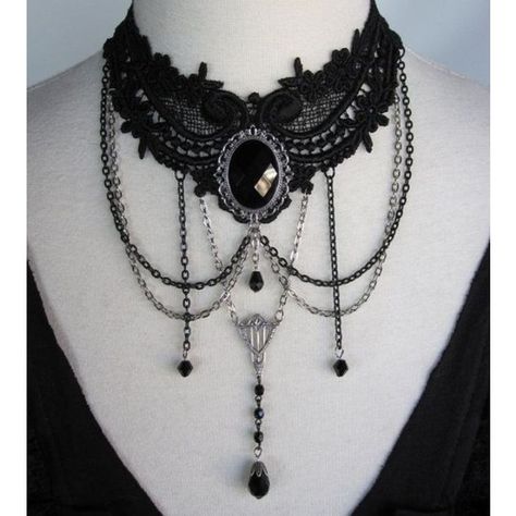 Choker Necklace Collier Black Lace Little Keys Victorian Steampunk... ❤ liked on Polyvore featuring jewelry, necklaces, adjustable chain necklace, antique necklaces, victorian choker necklace, choker necklaces and chain choker Kalung Choker, Black Lace Necklace, Lace Choker Necklace, Style Steampunk, Victorian Goth, Lace Necklace, Victorian Steampunk, Gothic Steampunk, Black Choker