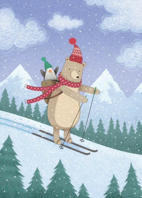 Christmas Sledding, Winter Illustrations, Xmas Drawing, Book Illustration Layout, Christmas Illustrations, Winter Illustration, Advocate Art, Elementary Art Projects, Tableau Art