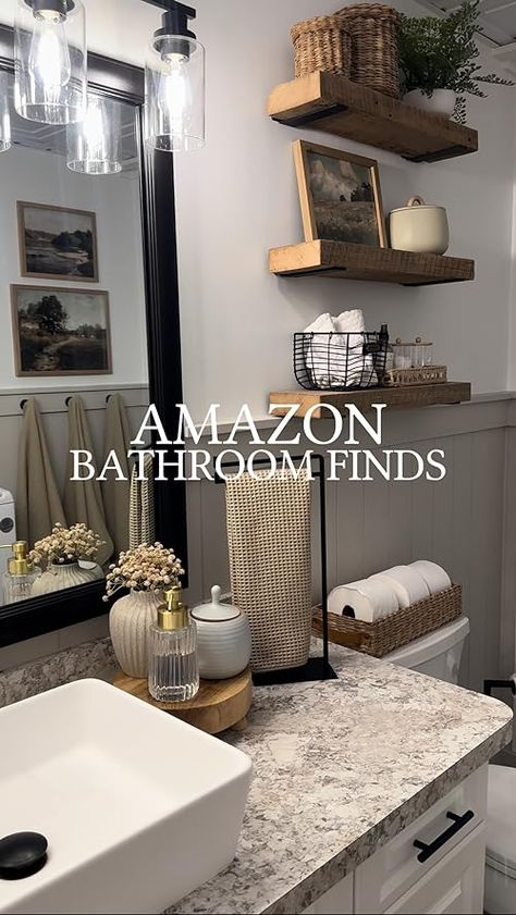 Bathroom Finds, Amazon Bathroom, Bathroom Counter Decor, Small Space Bathroom, Floating Shelves Bathroom, Restroom Decor, Bathroom Design Decor, Bathroom Inspiration Decor, Affordable Decor