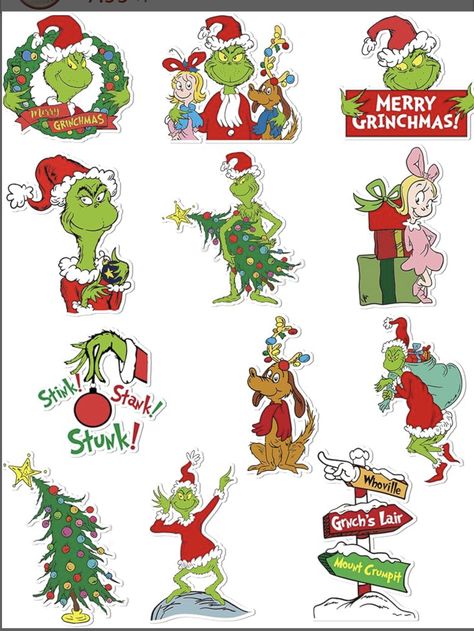 Grinch Ideas For Christmas, Grinch Christmas Ideas, Grinch Door Decorations, The Grinch Christmas Decorations, Christmas Decorations Printable, Xmas Characters, Grinch Printable, Nail Templates, Kids Advent