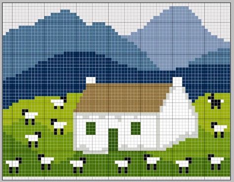 Scottish Cottages, Graph Crochet, Cross Stitch House, Confection Au Crochet, Blackbird Designs, Pixel Crochet, Tapestry Crochet Patterns, Crochet Design Pattern, Pola Sulam