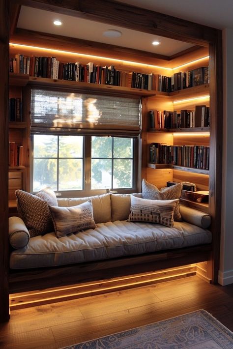 Wardrobe Library, Small Home Library Ideas, Small Home Library, Peaceful Reading, Shelves For Books, Library Seating, Zen Living, Productive Work, Personal Reflection