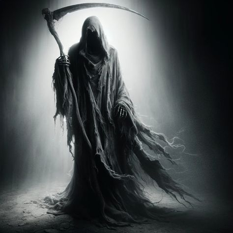 Grim Reaper_4 #GrimReaper #DarkFantasy #apocalypticvision #harbingerofdoom #deathpersonified #mysticalart #gothicimagery #scythebearer #endtimes #ai #aiart #aiartwork Grim Reaper Drawing, Reaper Drawing, Pixie Tattoo, Reaper Costume, Don't Fear The Reaper, Grim Reaper Tattoo, Reaper Tattoo, Grim Reaper Art, Scary Movie Characters