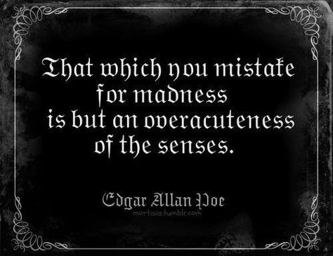 That which you mistake for madness... Edgar Allen Poe Quotes, Poe Boy, Tell Tale Heart, Edgar Allan Poe Quote, The Tell Tale Heart, Poe Quotes, Edgar Allen, House Vibes, Allen Poe