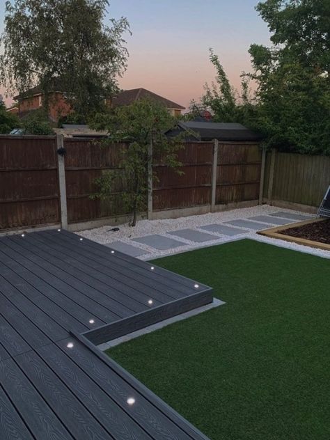 Grey composite decking #garden #gardenideas #gardendesign Grey Composite Decking, House Transformation, Backyard Garden Layout, Decking Area, Hot Tub Garden, Back Garden Design, Deck Designs Backyard, Small Backyard Gardens, Patio Garden Design