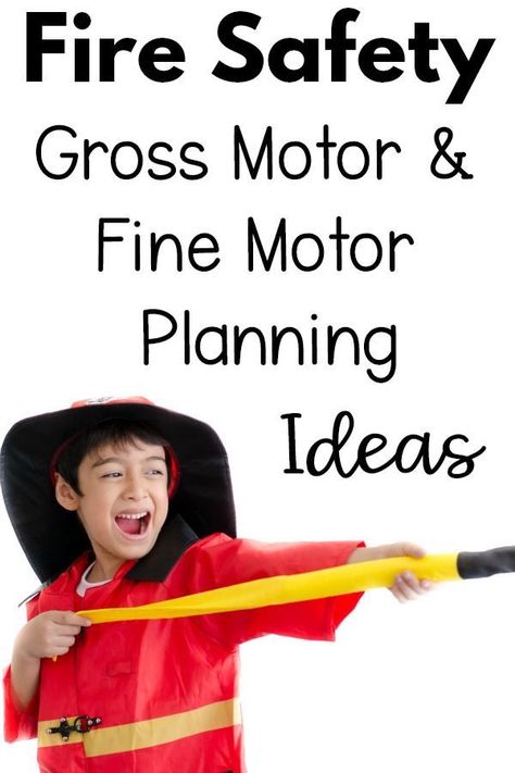 Fire Safety Gross Motor and Fine Motor Activities .  These are great to add during fire safety week or with your firefighter theme.  A fun way to integrate fine motor, gross motor and physical activity into learning! Fire Safety Games, Preschool Gross Motor, Fire Safety Preschool Crafts, Fire Safety Theme, Pediatric Physical Therapy Activities, Fire Safety Activities, Fire Safety Preschool, Pink Oatmeal, Preschool Gymnastics