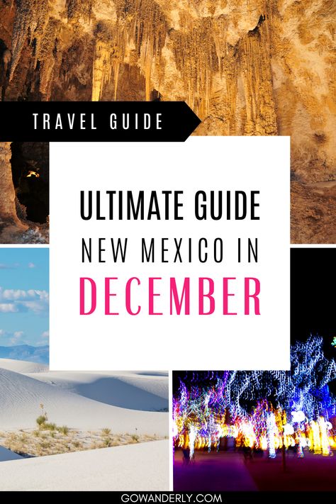 best winter attractions and activities in New Mexico, ideal for those planning a December visit. Christmas In New Mexico, Taos New Mexico Winter, Things To Do In Santa Fe New Mexico, Things To Do In New Mexico, Mexico In December, Carlsbad New Mexico, December Travel, White Sands New Mexico, Taos Ski Valley