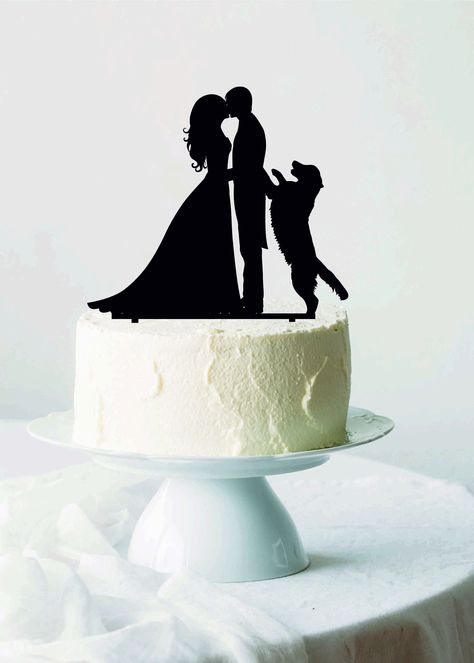 Golden Retriever Wedding, Cake Topper With Dog, Wood Cake Topper Wedding, Labrador Silhouette, Wood Wedding Cakes, Silhouette Dog, Dog Cake Topper Wedding, Funny Wedding Cake Toppers, Dog Cake Topper