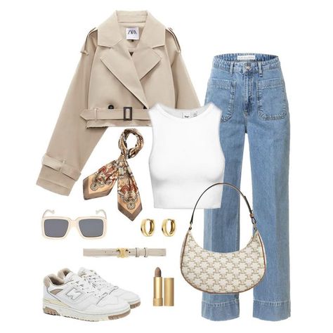 Look 2023 Spring, Casual Outfit 2023, New Balance 550 Outfit, 550 Outfit, Cropped Blazer Outfit, Outfit New Balance, Trench Coat Spring, Trenchcoat Outfit, Look 2023