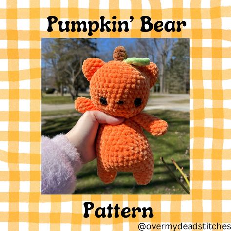 Get ready for fall with this adorable "Pumpkin' Bear" crochet pattern! This 8-page PDF is your guide to creating a cute and cuddly bear with a seasonal twist. With detailed instructions, you'll be able to crochet your own festive friend in no time. The pattern includes instructions for crocheting the bear's body, head, limbs, and ears, as well as how to assemble them all together. You'll also learn how to add the pumpkin details, including the stem and leaf, to give your bear that perfect autumn Market Crochet, Bear Crochet Pattern, Making Patterns, Crochet Market, Fall Crochet, Crochet Halloween, Bear Crochet, Crochet Fall, Crochet Lovers