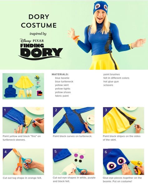 Marlin And Dory Costume, Diy Dory Costume Women, Dory And Nemo Costume, Nemo And Dory Costume Diy, Cute Nemo And Dory Costumes, Movie Ticket Printable Free, Finding Nemo Family Costume, Finding Nemo Costume Ideas, Dori Costume