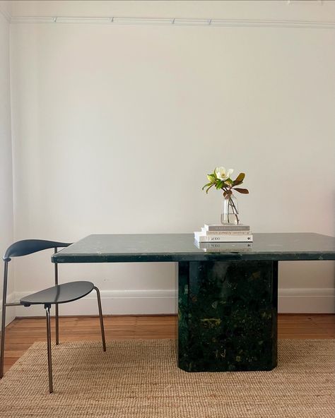 A V A I L A B L E • jaw dropping emerald green marble palladiana dining table. It’s been gloomy in Sydney recently, but you can see how the colours pop on this one. Overall very good vintage condition for its age, with the table retaining its original gloss and sheen and presenting very well. Would make a fabulous dining table at home, or a statement centrepiece in a corporate, retail or creative space. Approx dim ~180 x 100 x 74 Top slab is ~35mm Table separates into 2 for easy transport.... Green Marble Dining Table, Marble Table Dining, Green Marble Table, Emerald Green Marble, Marble Dining, Dining Table Marble, Green Marble, Marble Table, Very Well