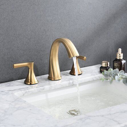 Gold Faucet Bathroom, Powder Room Lighting, Brass Faucets, Plumbing Bathroom, Classic Bathroom, Widespread Bathroom Faucet, Bathroom Suite, Bath Faucet, Diy Installation