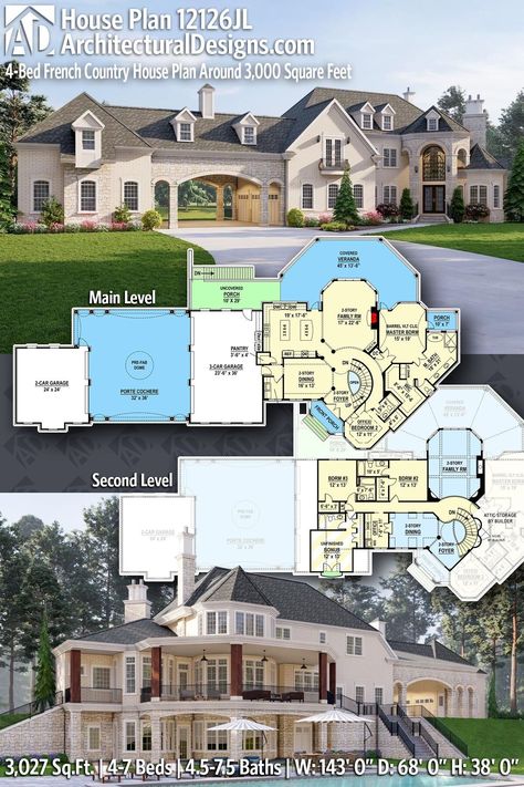 Fancy House Floor Plans, Future Building Design, Mcmansion Floor Plan, 4200 Sq Ft House Plans, Country French House Plans, Dream House Blueprints, Estate Homes Plans, Single Story House Floor Plans 5 Bedroom, Luxury Log Cabin Floor Plans