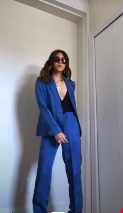 Formal Suits For Women Blue, Blue Wedding Suit Women, Woman In Blue Suit, Prom Suits Women Aesthetic, Blue Prom Suit Women, Blue Suit Women Aesthetic, Jumpsuits For Women Prom, Women In Blue Suits, Women’s Suit Prom