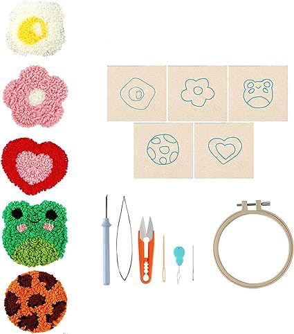 5 pcs Punch Needle Coasters Embroidery Kits DIY Punch Needle Kit Punch Needle Tools Kits Diy Punch Needle, Coaster Embroidery, Punch Needle Coasters, Anime Rug, Coasters Diy, Hand Sewing Needles, Punch Needle Kits, Needle Kit, Types Of Patterns