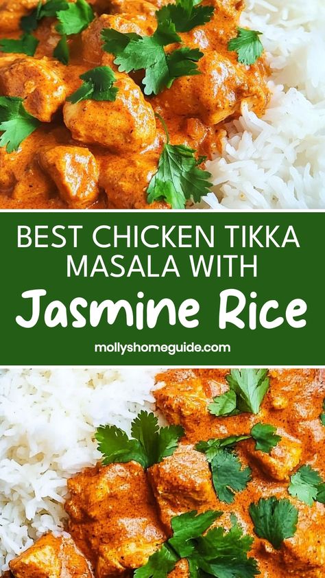 Indulge in the rich and aromatic flavors of chicken tikka masala served with fluffy jasmine rice. This classic Indian dish features tender marinated chicken simmered in a creamy tomato-based sauce, perfectly balanced with a blend of savory spices. Enjoy this comforting and satisfying meal that will delight your taste buds. Try this recipe today to experience the warm and comforting embrace of homemade goodness. Jasmin Rice Recipes, Fluffy Jasmine Rice, Jasmin Rice, Indian Takeout, Indian Chicken Recipes, Slow Cooked Chicken, Nonfat Greek Yogurt, Indian Chicken, Comfort Soup