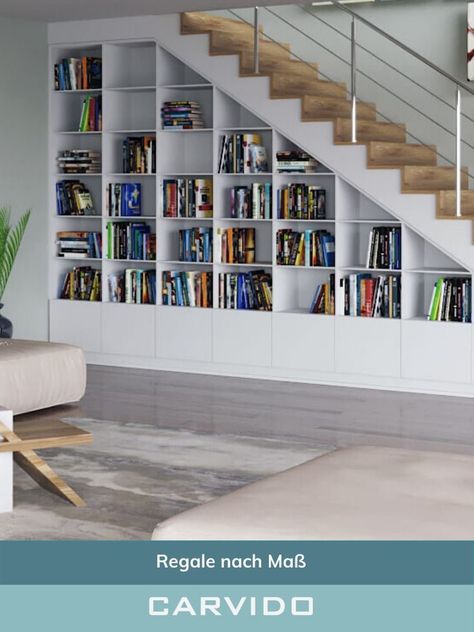 Bookcase Stairs, Stair Bookshelf, Under Stairs Nook, Stair Nook, تحت الدرج, Rooftop Restaurant Design, Staircase Storage, Stair Case, Home Library Design