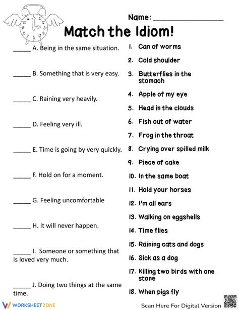 Alliteration Worksheet, Idioms Worksheet, Alliteration Activities, Idioms Activities, Idiomatic Expressions, Activities Worksheet, English Lessons For Kids, English Lessons, Life Skills