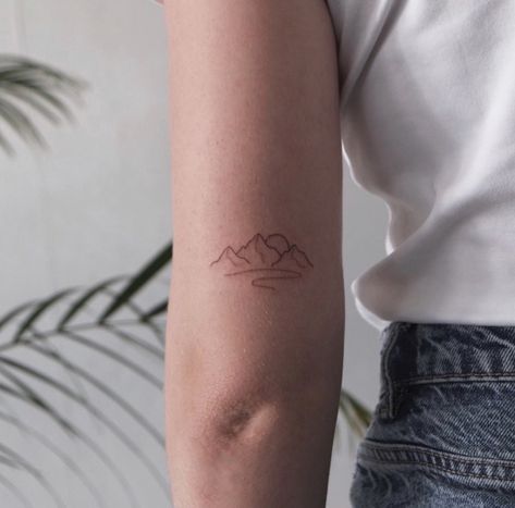 Whistler Mountain Tattoo, Fine Line River Tattoo, Ankle Mountain Tattoo, Ecuador Tattoo Ideas, Minimal Nature Tattoo, Tennessee Tattoo Ideas, Ecuador Tattoo, Minimalist Mountain Tattoo, Iceland Tattoo