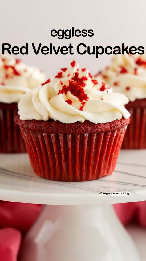 Eggless Red Velvet Cupcakes are buttery, fluffy, super moist, and soft with tender crumbs. And further, these cupcakes are topped with light, fluffy, sweet, and slightly tangy whipped cream cream cheese frosting! Eggless Cupcakes, Eggless Cupcake Recipe, Eggless Red Velvet Cake Recipe, Red Velvet Cupcakes No Food Coloring, Cupcakes Eggless, Eggless Cupcakes Recipes, Eggless Cupcake Recipe Easy, Eggless Red Velvet Cupcakes, Single Red Velvet Cupcake