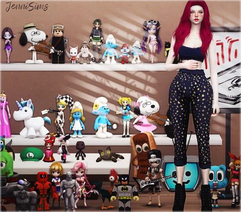 Jenni Sims: Clutter Decorative Babes in Toyland (41 Items) Sims 4 Anime Figures Cc, Sims 4 Cc Decor Clutter, Sims Clutter, Sims 4 Cc Decor, Download Sims, Toy Clutter, Sims 4 Anime, The Sims 4 Pc, Sims 4 Clutter