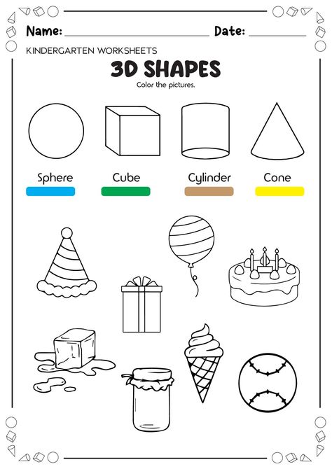 14 3D Shapes Worksheets Printables Kindergarten Shapes Worksheet For Class 1, 3 D Shapes Kindergarten, 3 D Shapes Worksheets, 3d Shapes Kindergarten, Basic Shapes Design, 3d Shapes Activities, 3 D Shapes, 3d Shapes Worksheets, Shapes Worksheet Kindergarten