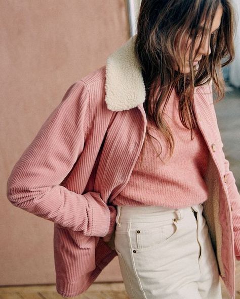 Sezane Will Jacket, Pink Jacket Outfit, Pink Corduroy Jacket, Bow Bandeau, Pink Corduroy, Spring Coat, Pink Jacket, Winter 2022, Corduroy Jacket