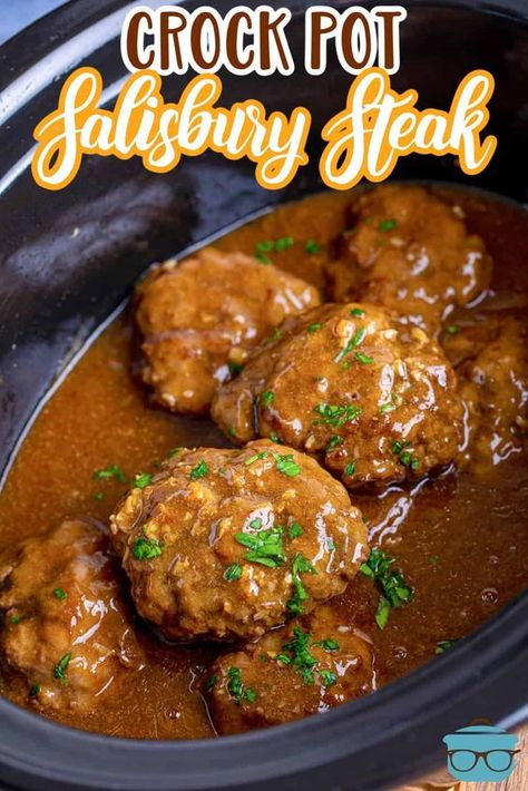 Slow Cooker Salisbury Steak - The Country Cook Slow Cooker Salisbury Steak With Gravy, Crockpot Hamburger And Gravy, Salbery Steak Recipe Easy Crockpot, Hamburgers And Gravy Crock Pot, Slow Cooker Salisbury Steaks, Crock Pot Hamburger Steak And Gravy, Hamburger Gravy Crockpot, Crock Pot Salisbury Steak Easy, Slow Cooker Hamburger Steak And Gravy