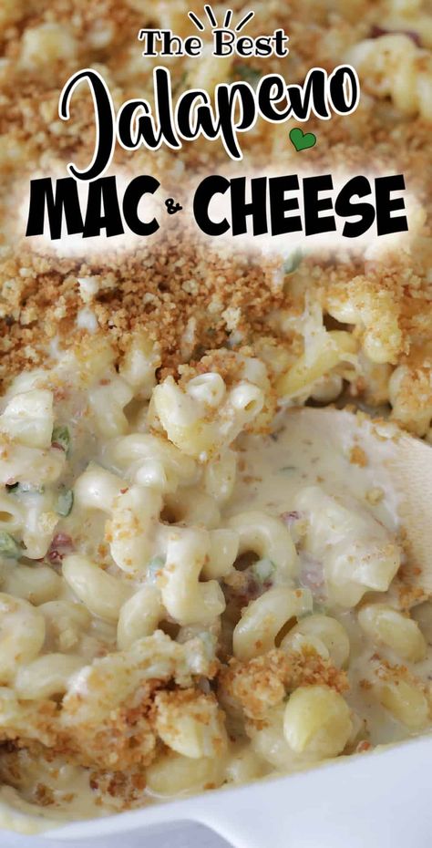 Jalapeño Popper Mac and Cheese combines a gooey cheese sauce, crispy bacon, jalapenos, and buttery Panko crumbs for an unforgettable meal. It's a crowd-pleasing dish and the ultimate comfort food - with a twist. White Cheddar Jalapeno Mac And Cheese, Jalapeno Mac And Cheese Crockpot, Jalapeno Macaroni And Cheese, Jalepeno Popper Mac N Cheese, Spicy Macaroni And Cheese, Jalapeño Bacon Mac And Cheese, Jalapeño Mac And Cheese Recipe, Jalapeno Mac And Cheese Recipe, Spicy Mac And Cheese Recipe