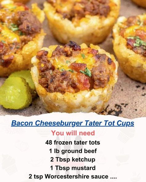 Cheeseburger Tater Tots, Tater Tots With Cheese And Bacon, Bacon Cheese Tater Tots, Mini Tator Tot Cheeseburger, Loaded Cheeseburger Tater Tots, Tater Tot Casserole Recipes, Tastemade Recipes, Bacon Cheeseburger, Fast Dinners