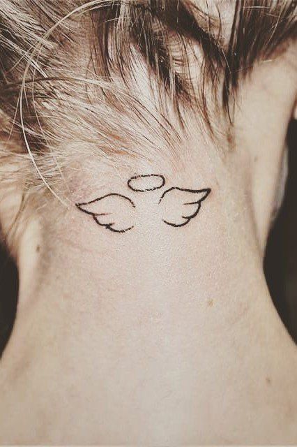 Angel Halo Tattoo, Halo Tattoo Ideas, Angle Wing Tattoos, Tattoo Lower Back, Halo Tattoo, Angel Halo, Petit Tattoo, Wing Tattoo Designs, Unalome Tattoo