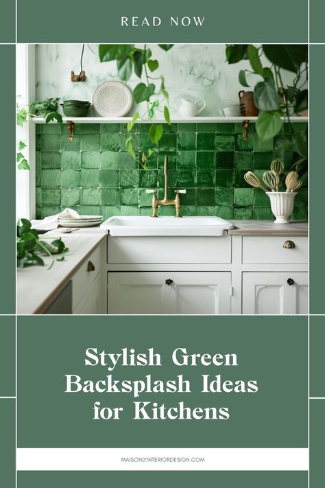 Upgrade your kitchen's aesthetic with refreshing green backsplash ideas that marry style and eco-friendliness. Green backsplashes not only add a vibrant pop of color, but they also contribute to a sustainable home. From classic tiles to unique glass designs, explore numerous options to suit your interior. Incorporate green hues that fit your personality, with tips on choosing the right materials for a cheerful touch. Transform your cooking space with these chic green accents that create a warm, inviting atmosphere. Green Subway Tile Kitchen Backsplash, Kitchen Backsplash Not Tile, How To Choose Backsplash For Kitchen, Green Backsplash White Cabinets, Olive Green Backsplash, White Kitchen With Green Backsplash, Coloured Backsplash, Earthy Backsplash, Green Splashback Kitchen