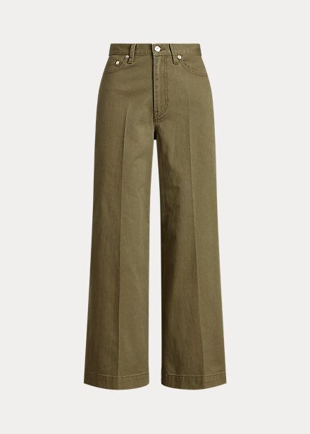 Cotton Twill Wide-Leg Cropped Pant Women's Dress Pants, Tweed Pants, Cashmere Pants, Flannel Pants, Ralph Lauren Leather, Leather Pant, Belted Pants, Wide Leg Cropped Pants, Ralph Lauren Collection