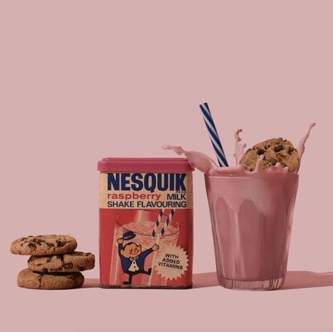 Illustation by Zombie Graphics Strawberry Milk Nesquik, Strawberry Nesquik, Pink Chocolate, Strawberry Milkshake, Milk Cookies, Strawberry Milk, Branding Design Inspiration, Chocolate Strawberries, Work Today